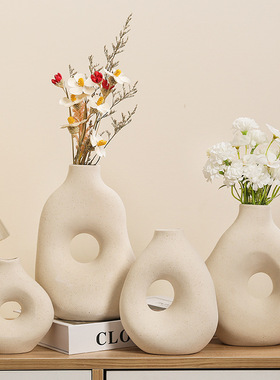 创意简约花瓶摆件客厅插花家居装饰陶瓷水培花器玄关圈圈干花批发