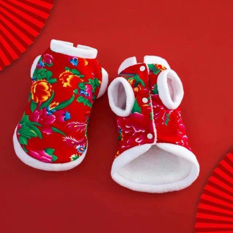 东北花棉袄小狗狗衣服新款宠物秋冬款比熊泰迪小型犬冬季过年拜年