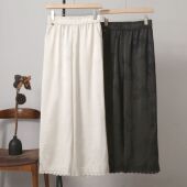 春夏高腰显瘦百搭直筒裤 新中式 洋气蕾丝拼接长裤 子女裤 国风提花裤