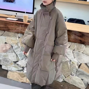 韩系慵懒风2025冬季 保暖面包服 中长50绒羽绒女高级感立领宽松大码
