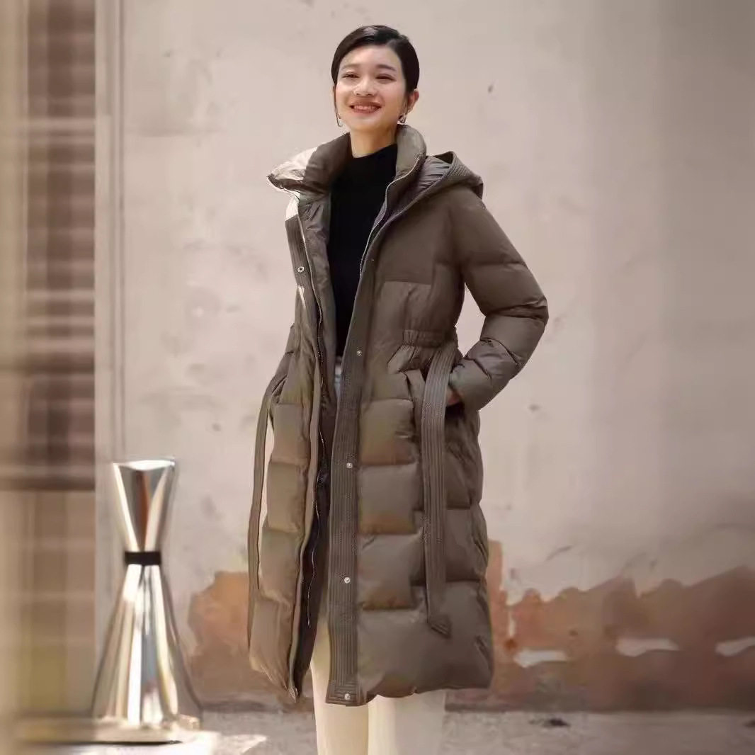 羽绒服女2024纯色中长款气质修身白鸭绒加厚外套潮抗寒保暖防寒