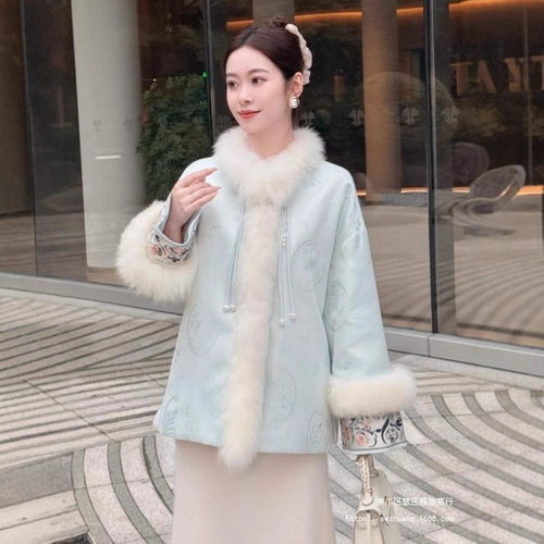 【踏福迎雪】网红刺绣新中式国风羽绒服女装冬季保暖长袖外套