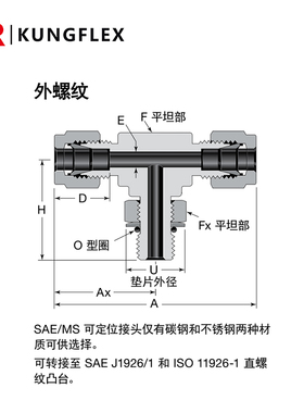 世伟洛克 Swagelok三通外螺纹可定位支管, SAEMS 直螺纹400-3TTS