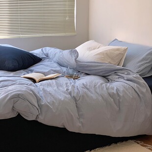 Nuyoah studio 晴山 简约纯色全棉水洗100棉四件套宿舍三件套床品