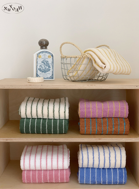 Nuyoah studio ins极简多巴胺经典条纹长绒全棉柔软亲肤毛巾浴巾