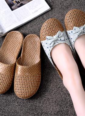 日本居家包头藤草拖鞋女夏天室内外家用防滑情侣亚麻地板凉拖鞋男