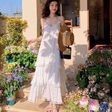 2024春夏新款长款白色连衣裙度假沙滩裙显瘦蛋糕裙吊带长裙仙女裙