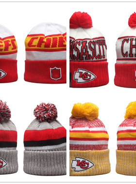 橄榄球帽子堪萨斯城针织帽男女白色棉帽欧美嘻哈毛线帽红色防寒帽