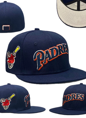 深蓝色帽子全封闭棒球帽男女时尚不可调节平沿帽时尚春夏硬顶潮帽