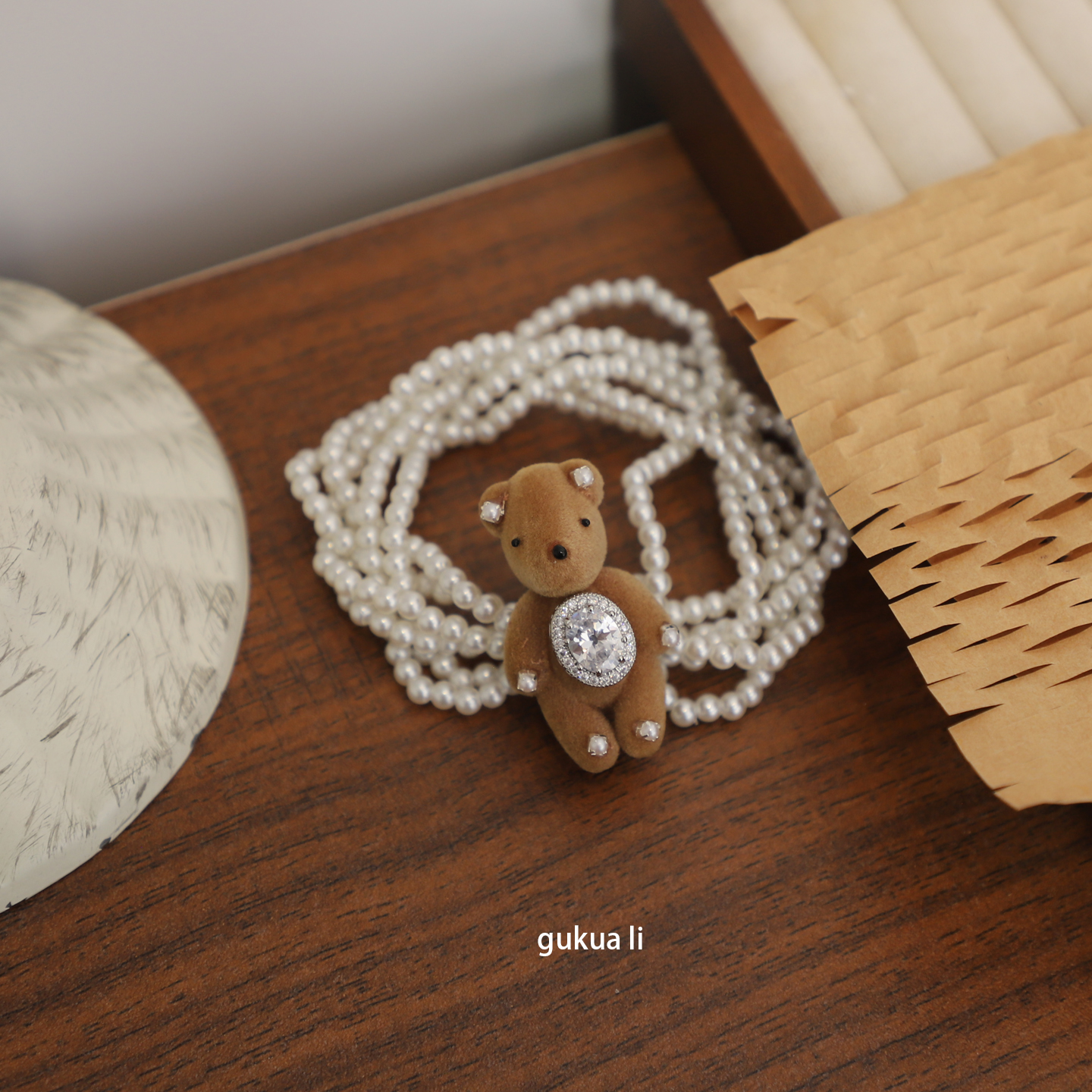 GUKUALI新款可爱小熊珍珠发绳女小众设计感高级感头饰碎发夹盘发
