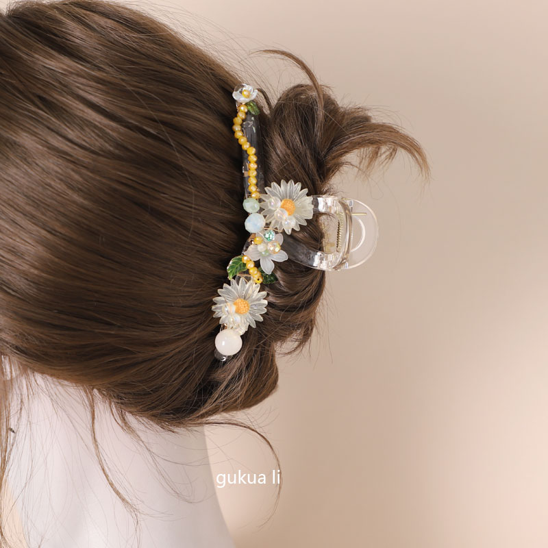 GUKUALI手工原创珍珠贝壳花内抓夹盘发头饰鲨鱼夹后脑勺盘发夹女