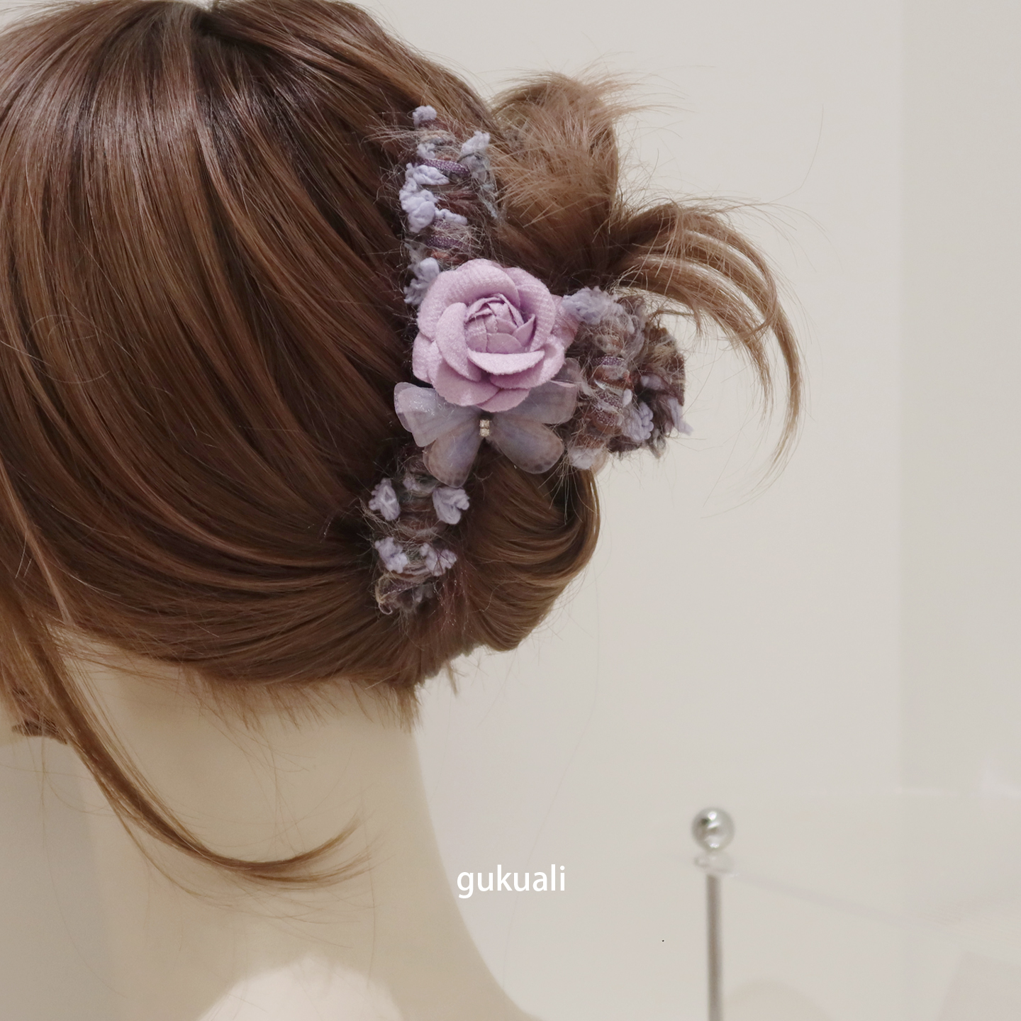 紫色花朵发饰顶夹头花发夹