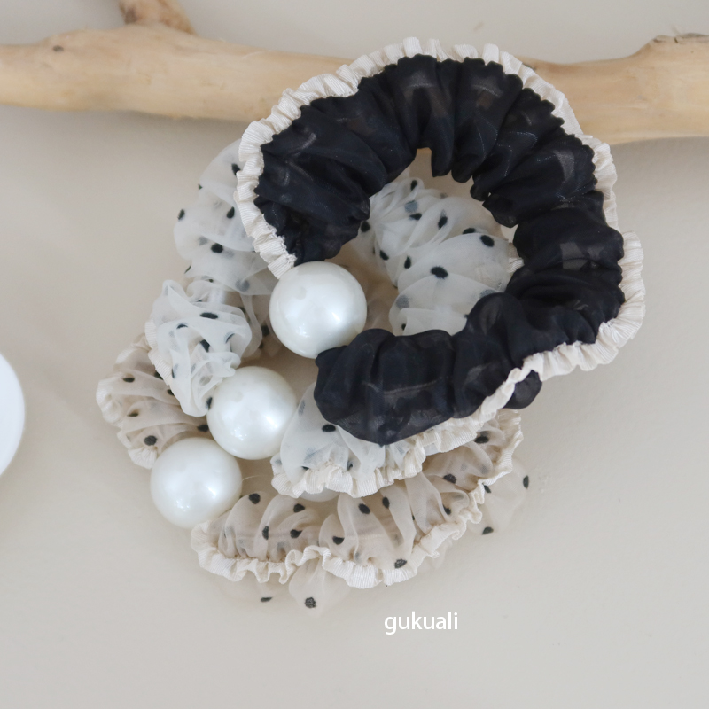 GUKUALI褶皱花边波点网纱珍珠小肠发圈头绳发绳皮筋扎头发大肠圈