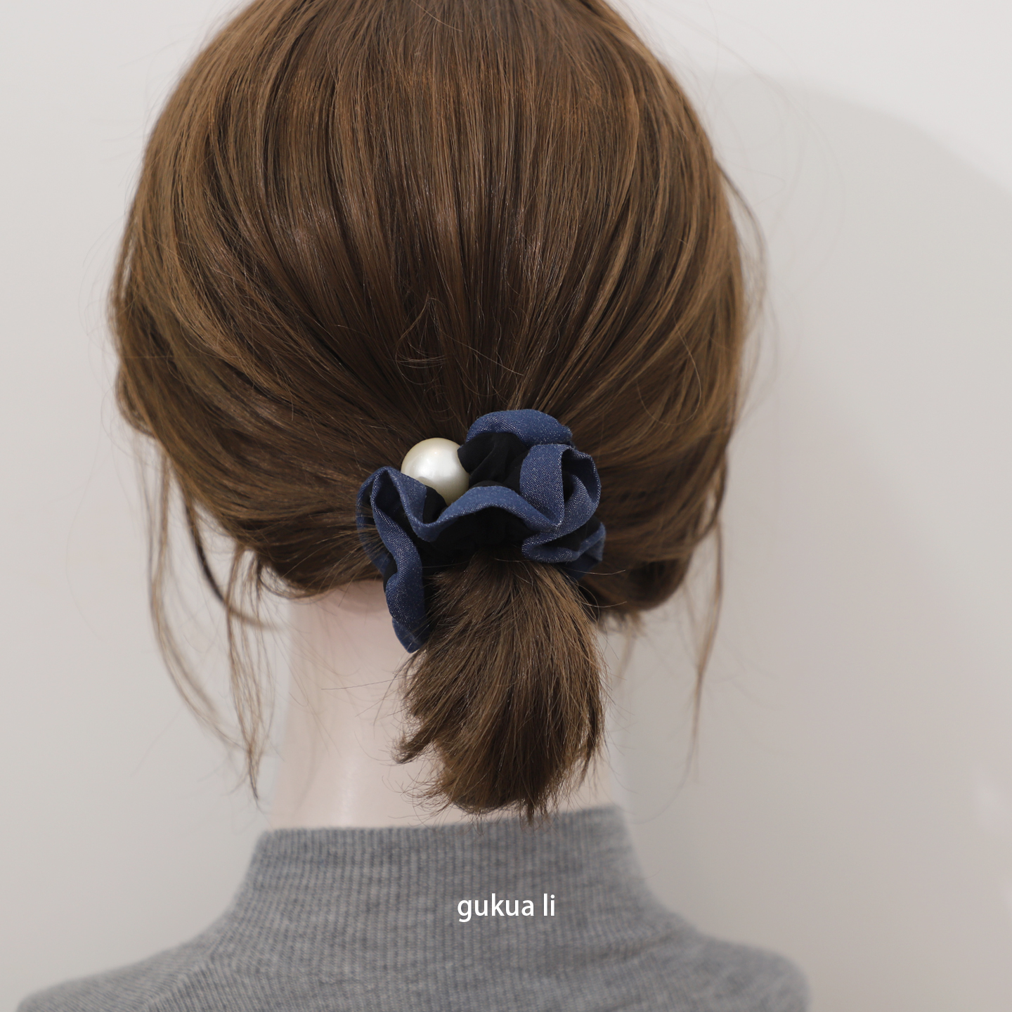 GUKUALI圆珠牛仔布艺大肠发圈头绳头饰简约百搭皮筋丸子头大肠圈