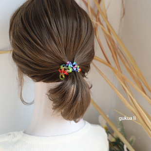 GUKUALI新款 彩色电话线编织发圈女发饰头绳简约发绳小肠圈头饰夏