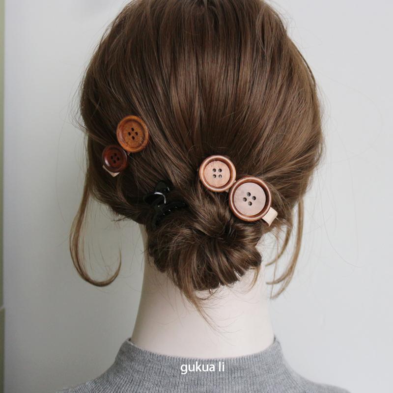 GUKUALI侧边夹子刘海夹前额夹碎发趣味夏日一字夹双纽扣鸭嘴夹