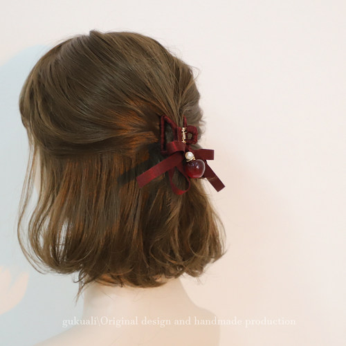 GUKUALI 酒红色蝴蝶结流苏抓夹子发夹高级发抓头饰品喜庆新娘发饰