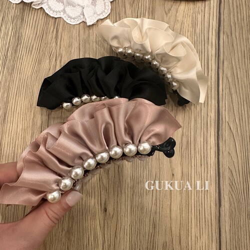 GUKUALI缎面珍珠褶皱珍珠发夹