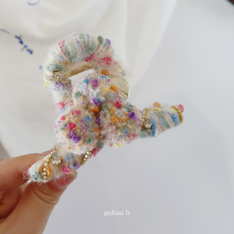 GUKUALI彩色针织毛球可爱糖果色小抓夹发夹百搭头饰毛绒秋季新品