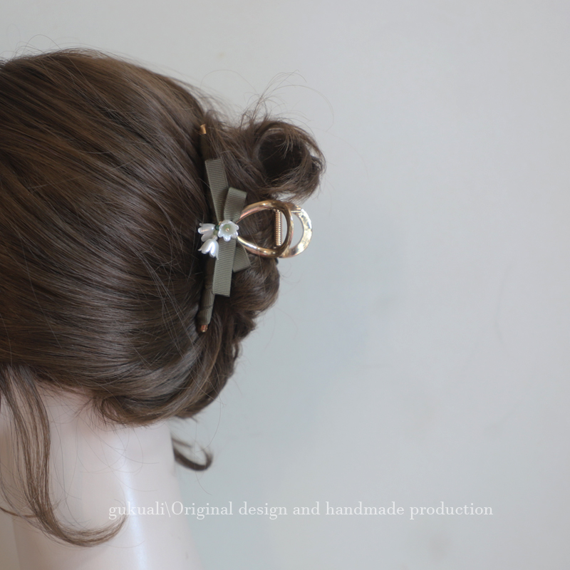 GUKUALI 法式赫本风蝴蝶结铃兰发夹百搭气质后脑勺鲨鱼夹发抓发饰