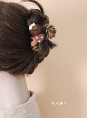 GUKUALI可爱毛线爱心发夹女2025新款后脑勺盘发半扎发抓夹子头饰