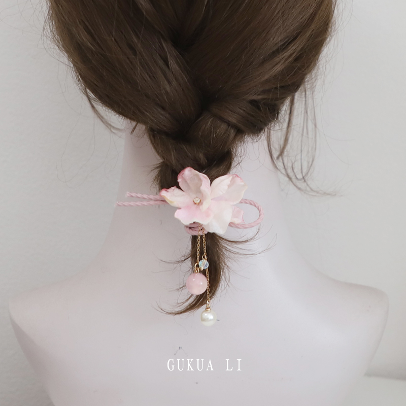 GUKUALI 2025新款古风桃花流苏绳汉服头花发饰中国风公主仙美发饰