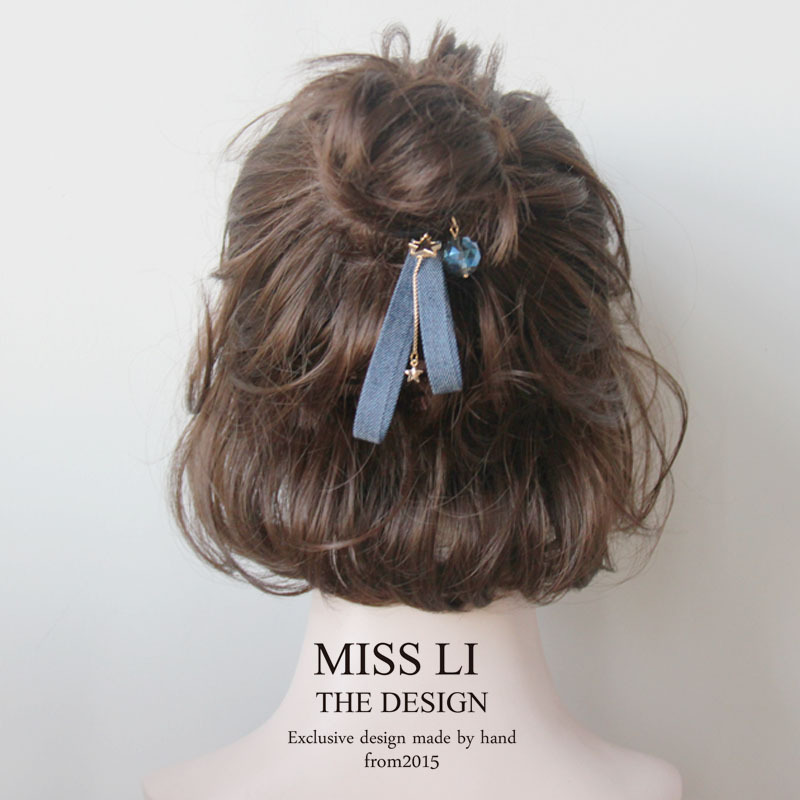 694发饰简长春花蓝飘带复古甜美发圈原创手工日韩国发绳头绳