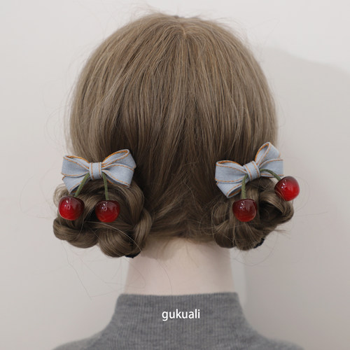 甜美樱桃蝴蝶结发夹森系鸭嘴夹