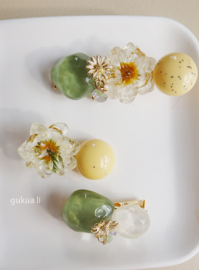 GUKUALI夏日清新向日葵纽扣发夹鸭嘴夹后脑勺侧边夹新中式发饰女
