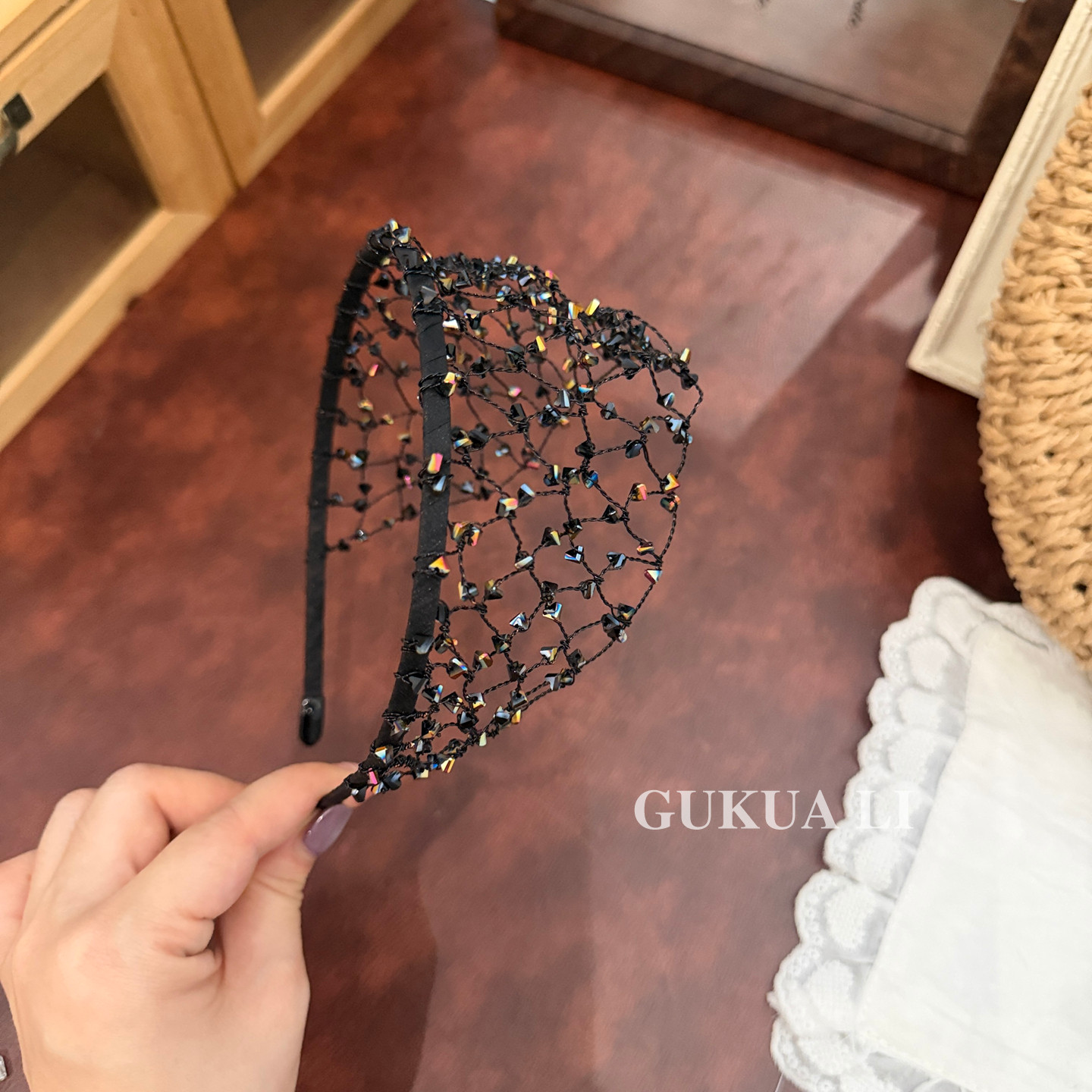 GUKUALI手工亮片镂空发箍透气