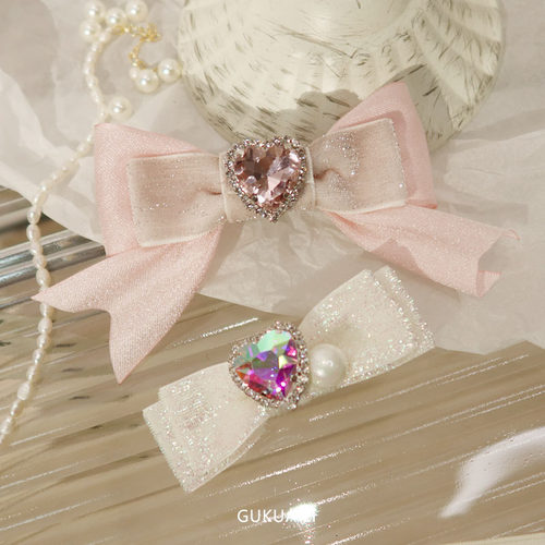 GUKUALI原创满钻飘带汤姆猫蝴蝶结甜美发夹后脑勺发饰头饰女粉色