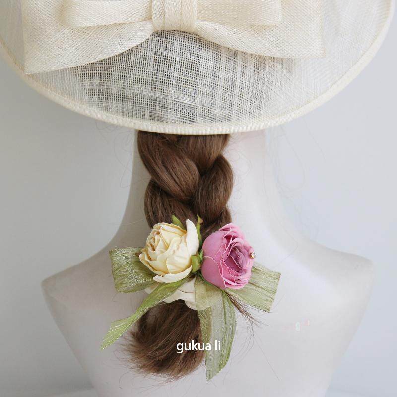 GUKUALI春款超仙双花朵发圈仙女头饰发饰后脑勺盘发发绳皮筋优雅