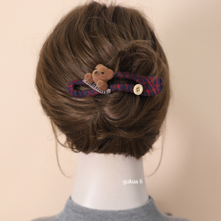 GUKUALI可爱派别格子发夹女鸭嘴夹一字抓夹后脑勺鲨鱼夹头饰盘发