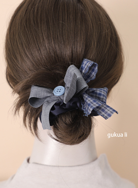 GUKUALI学院风格纹蝴蝶结发圈女少女感氛围发绳大肠圈头饰发绳新