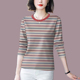 宽松遮肚显瘦T恤女上衣潮 减龄条纹长袖 好品捡漏 早秋上衣女新款