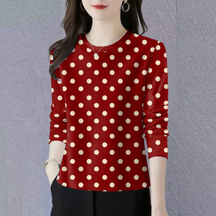 圆领打底印花长袖 春秋薄款 宽松显瘦遮肚T恤女上衣潮 2026新款 女装