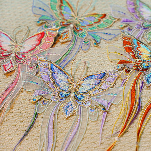 国风蝴蝶刺绣布贴补丁旗袍汉服