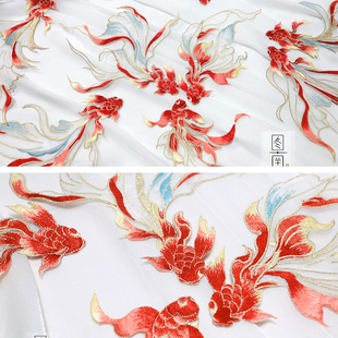 绣花锦鲤布贴国风精美汉服旗袍古风补丁破洞装 饰品居家布艺绣片