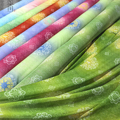 图南芳华夏明团花印花银丝雪纺面料汉服古风襦裙童装裙服装布料