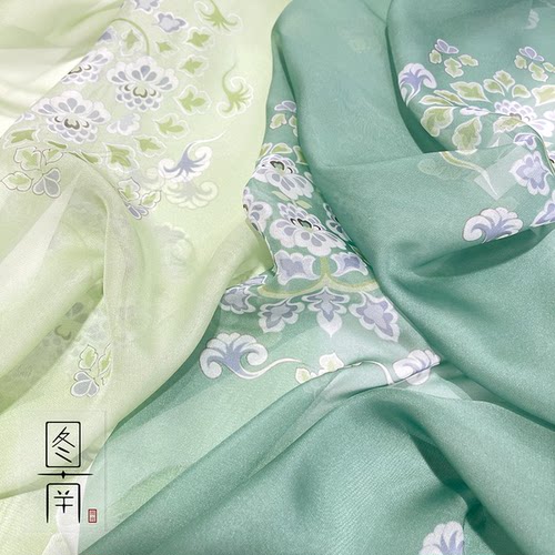 雪纺汉服布料古风团花印花