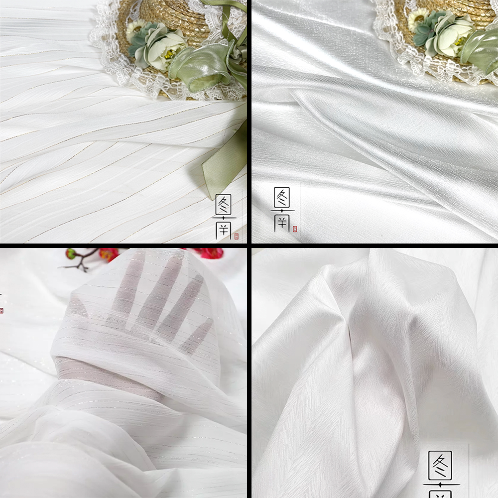 图南美人条乱麻银丝天丝雪纺提花布料汉服洛丽塔娃衣印花底布diy - 实物图