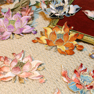 国风荷花刺绣布贴破洞修补装饰