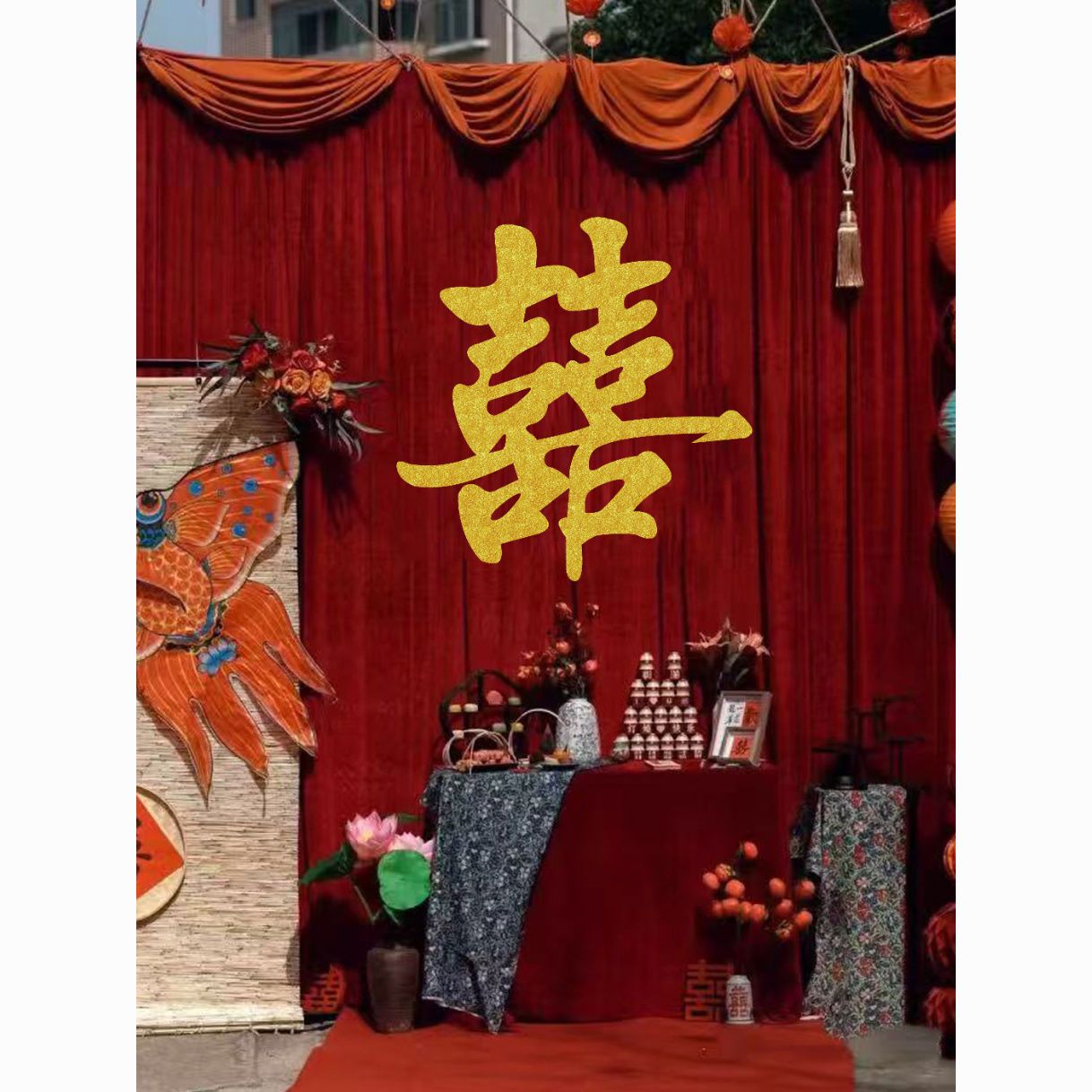 超大金色喜字贴结婚装饰卧室门贴纸中式婚礼道具立体囍字婚房布置