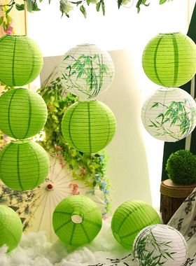 灯笼绿色中式竹子手绘古典梅兰竹菊古风幼儿园挂饰灯罩传统国风