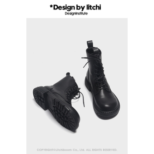 平底jk娃娃大头马丁靴女 新款 荔枝小满 真皮英伦加绒短靴2021冬季