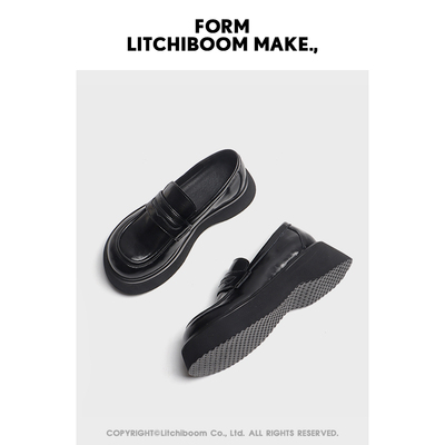 荔枝小满厚底真皮乐福鞋女英伦风