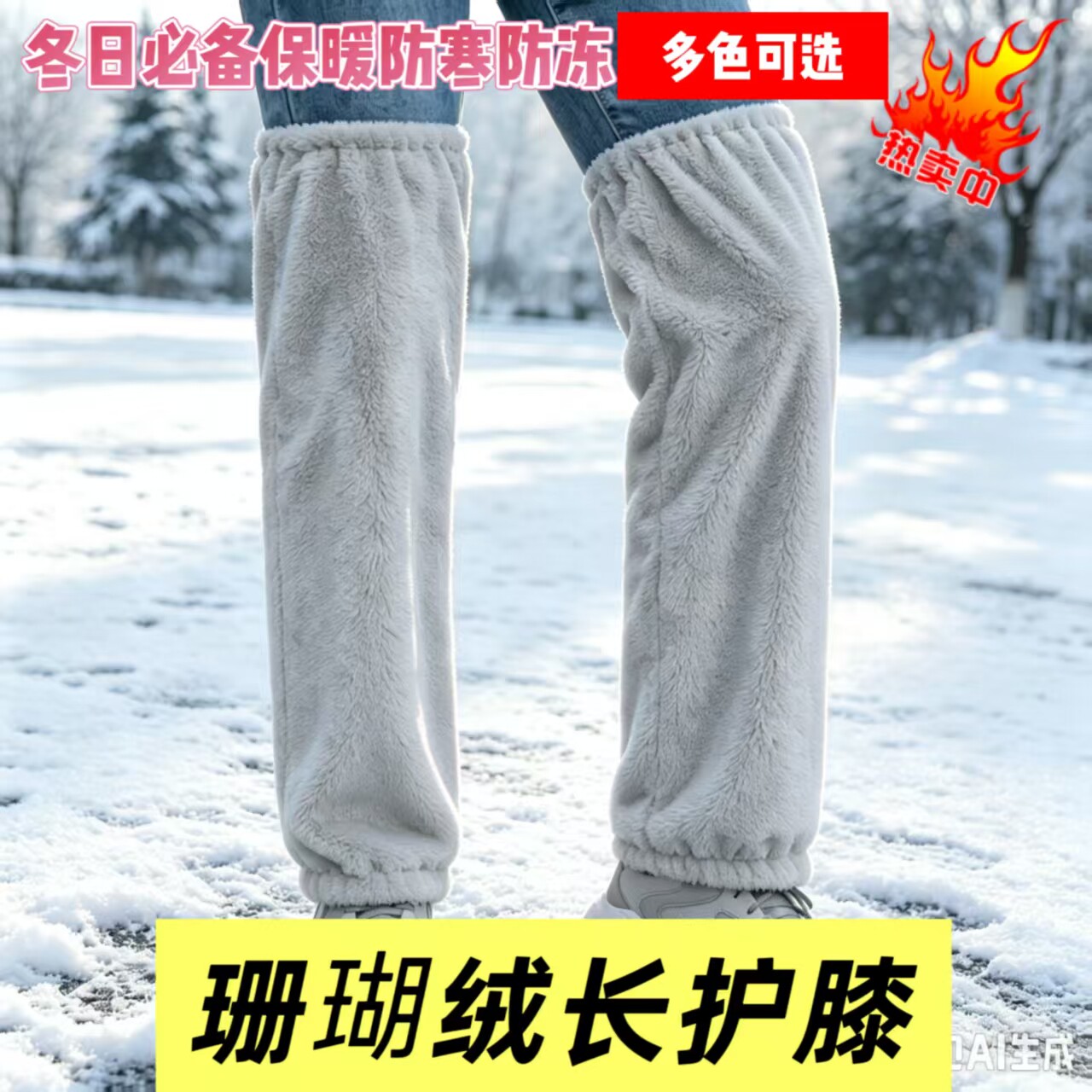 秋冬季男女毛绒护腿套双面珊瑚绒加长护膝户外骑车防寒保暖腿套