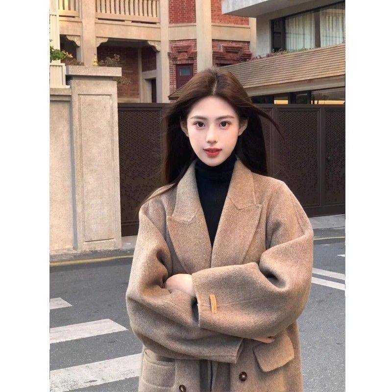美式复古气质毛呢外套女冬季新款西装宽松慵懒双排扣显瘦气质大衣,女装/女士精品,毛呢外套,淘宝优惠券,粉丝福利购,淘宝优惠卷