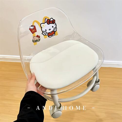 hellokitty万向轮小凳子静音透明椅家用客厅美缝凳儿童滑轮矮凳子