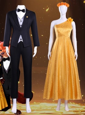 疯狂动物城朱迪cos服黄色礼服尼克狐西装cosplay舞台表演服装男女